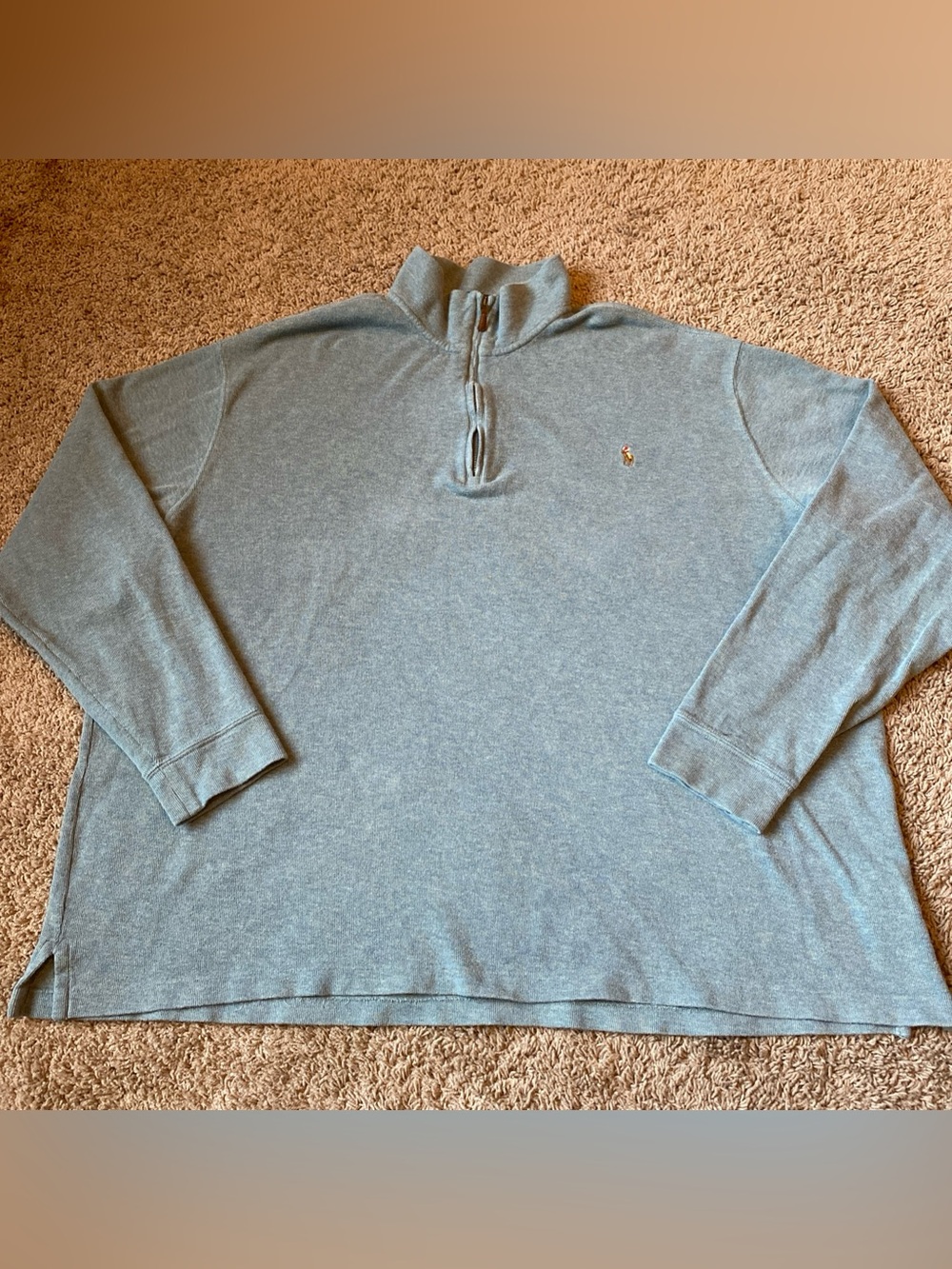 Polo Ralph Lauren Sweater Mens 2XLT Green Estate Rib 1/4 Zip Mock Neck Pony Logo